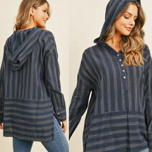 Threadzwear Tops - Striped Tunic Hoodie